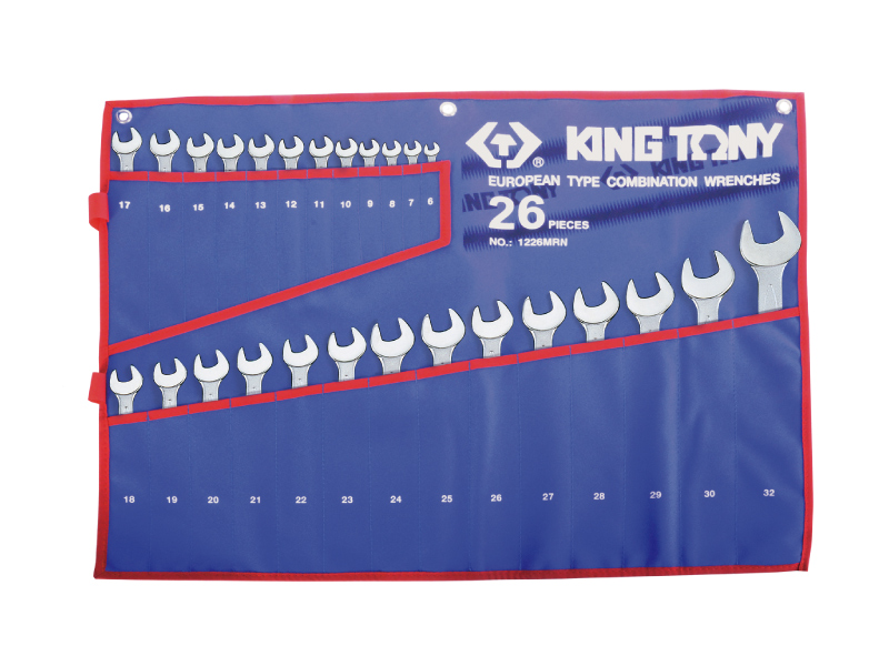 Набор комбинированных ключей, 26 предметов 6-32 мм чехол из теторона, king tony 1226mrn