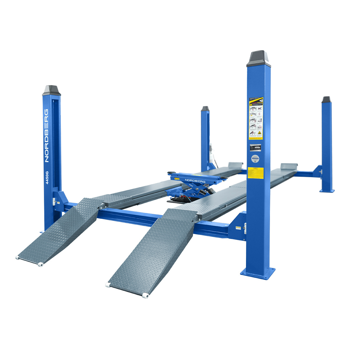 Подъемник четырехстоечный 5 т, с ручной траверсой 2 т N423, для сход-развала, мех. снятие, синий NORDBERG 4450_M2B(M2)